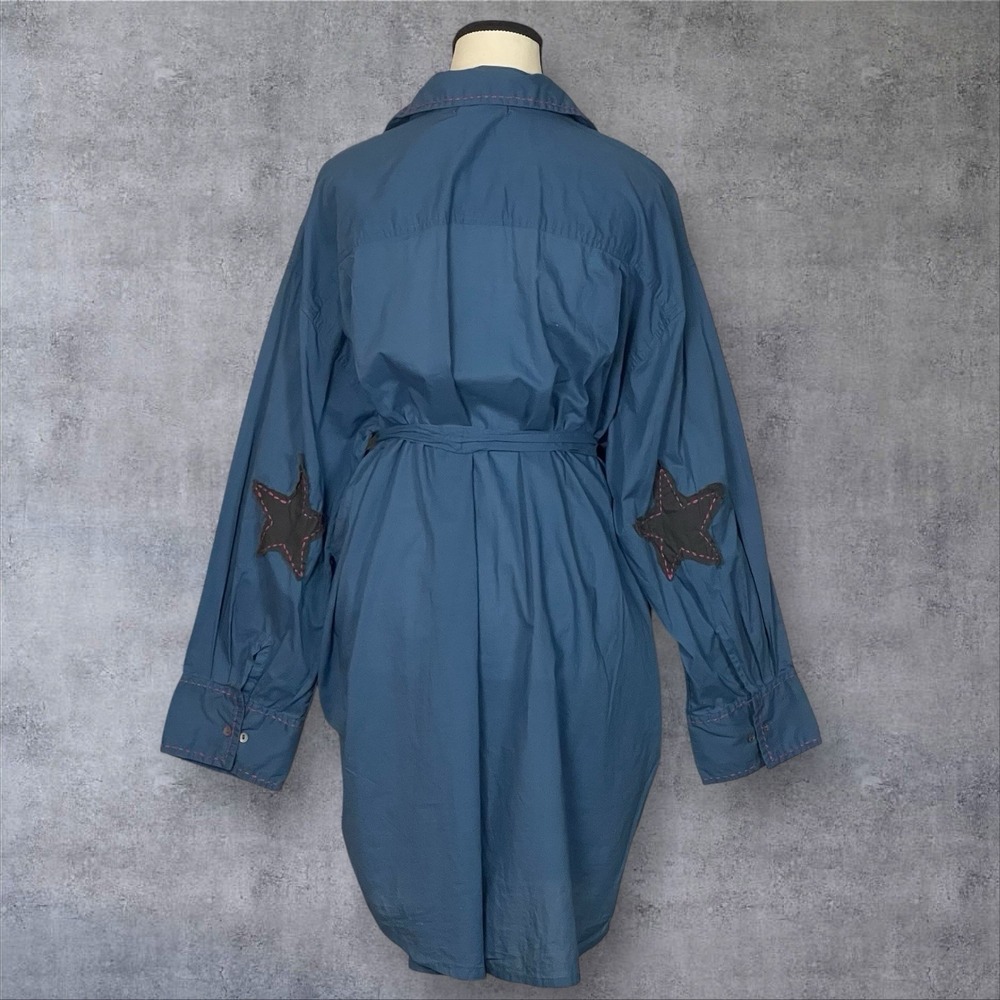 Natural Life Blue Button Front Shirt Dress Womens LXL Star Elbow Patches Cotton - Picture 4 of 12
